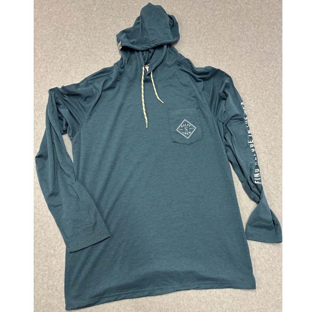 Salty Crew Mens Large Sun Hoodie UPF 50+ Long Sleeve Teal Blue Performance Shirt